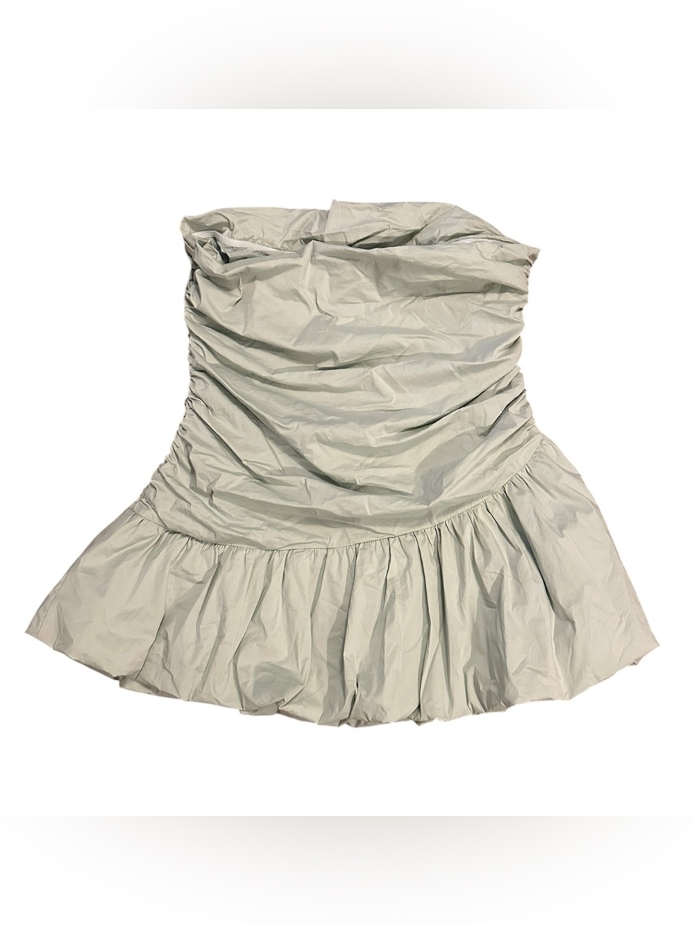 Pepper Mayo Strapless Ruched Bubble Skirt mini dress is light green